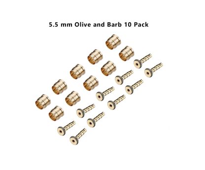 A Tektro Olive & Barb set is shown with 10 pieces of small brass brake parts